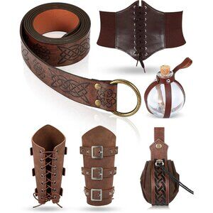 6 PCS Women Renaissance Accessories Medieval Leather Belt Pouch Viking Corset